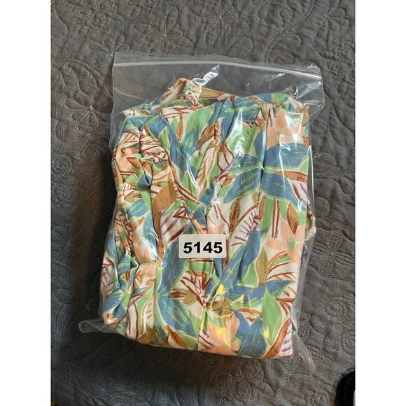 Roxy leaf tropical floral print crop top puff sleeve wide leg pant set medium - Picture 14 of 14